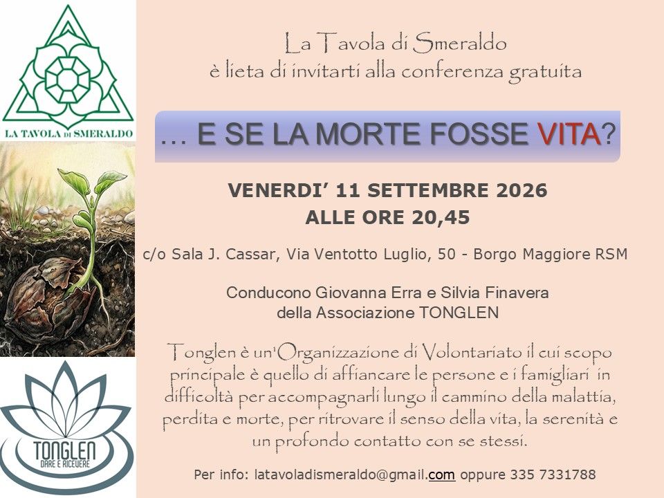 Locandina dell&rsquo;incontro di Tonglen con l&rsquo;associazione Tavola di Smeraldo, 11 settembre 2026, Borgo Maggiore (San Marino)