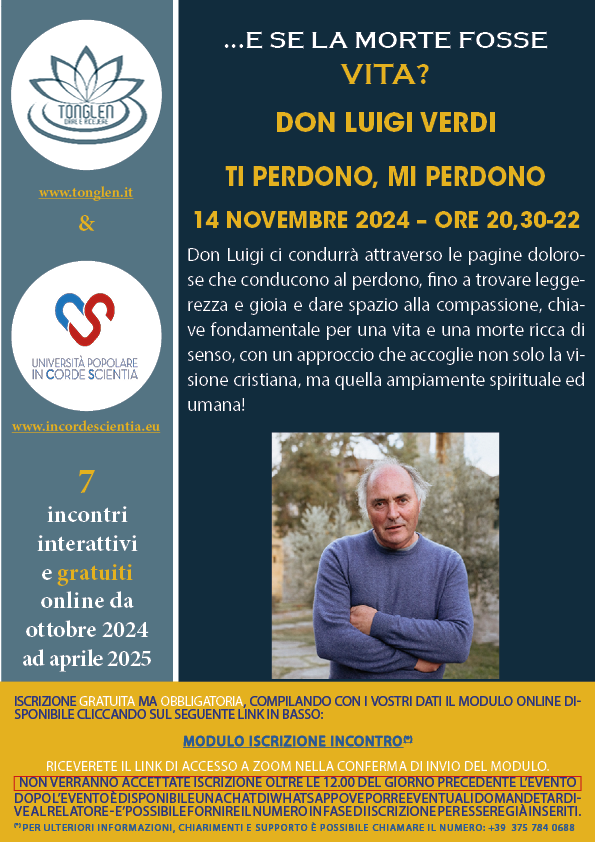 Locandina del secondo incontro del ciclo 2024-2025 con Don Luigi Verdi, Ti perdono, mi perdono