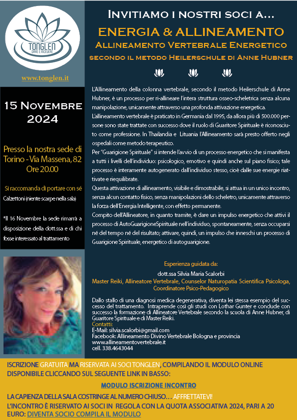 Locandina dell&rsquo;incontro Energia e Allineamento con Silvia Scalorbi presso la sede Tonglen
