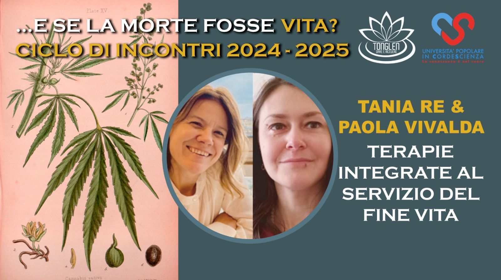 Locandina della conferenza online &laquo;Terapie integrate al servizio del fine vita&raquo; del ciclo &laquo;&hellip;E se la morte fosse vita?&raquo; 2024-2025